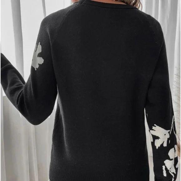 👁️New black floral print long sleeve sweater - Picture 5 of 6